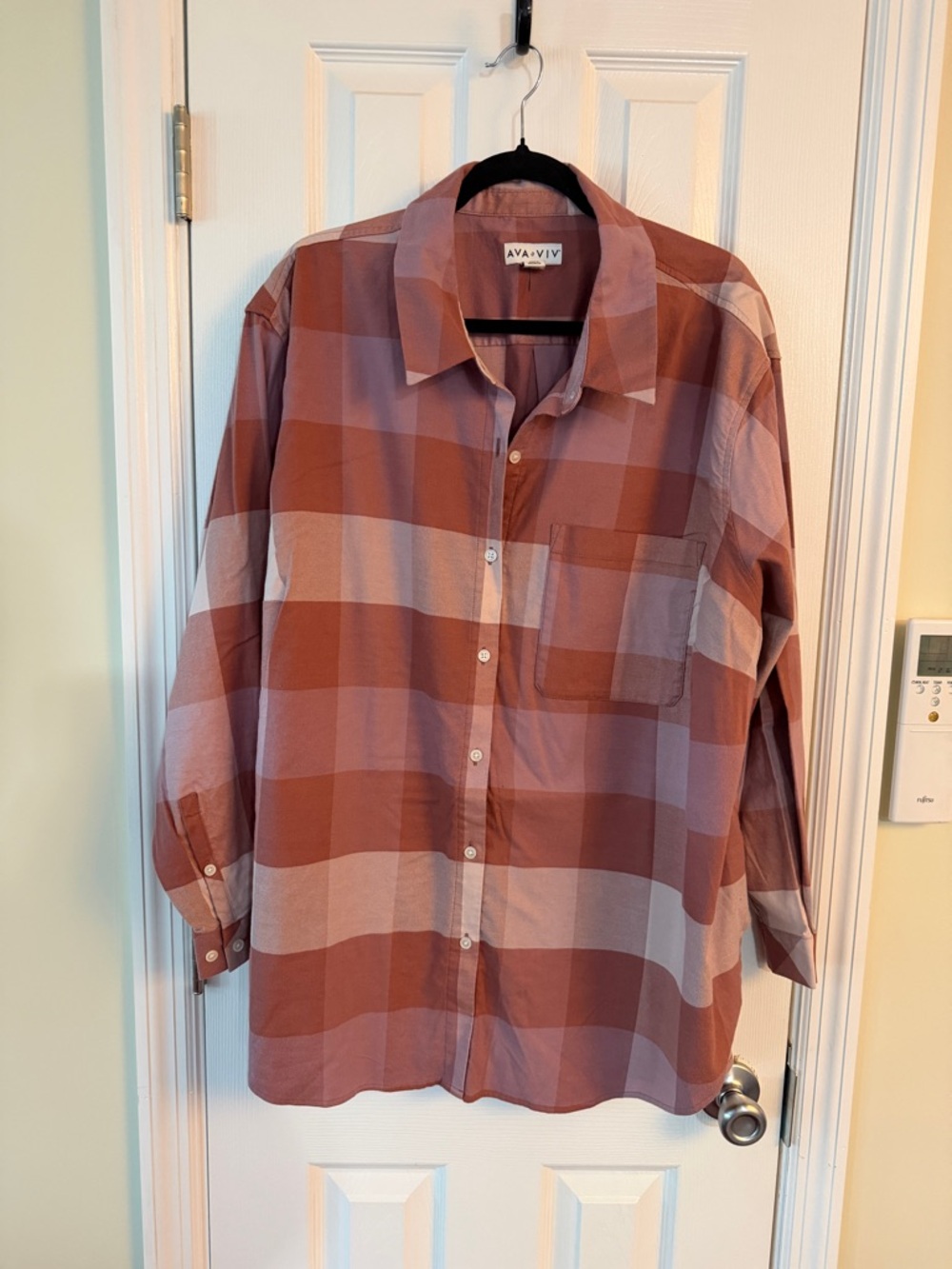 Ava & Viv Rust and Mauve Plaid Button-Down Shirt